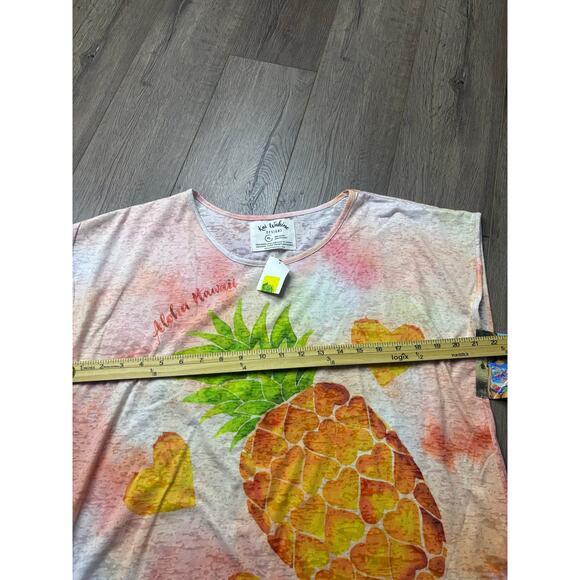 Kai Wahine XL Pineapple Tee NWT Hawaii Watercolor Print Vacation Tropical Top - Picture 4 of 6